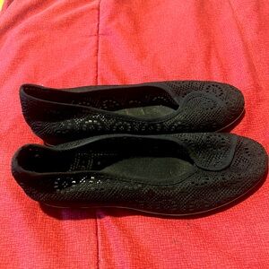 Black lace slip on shoes